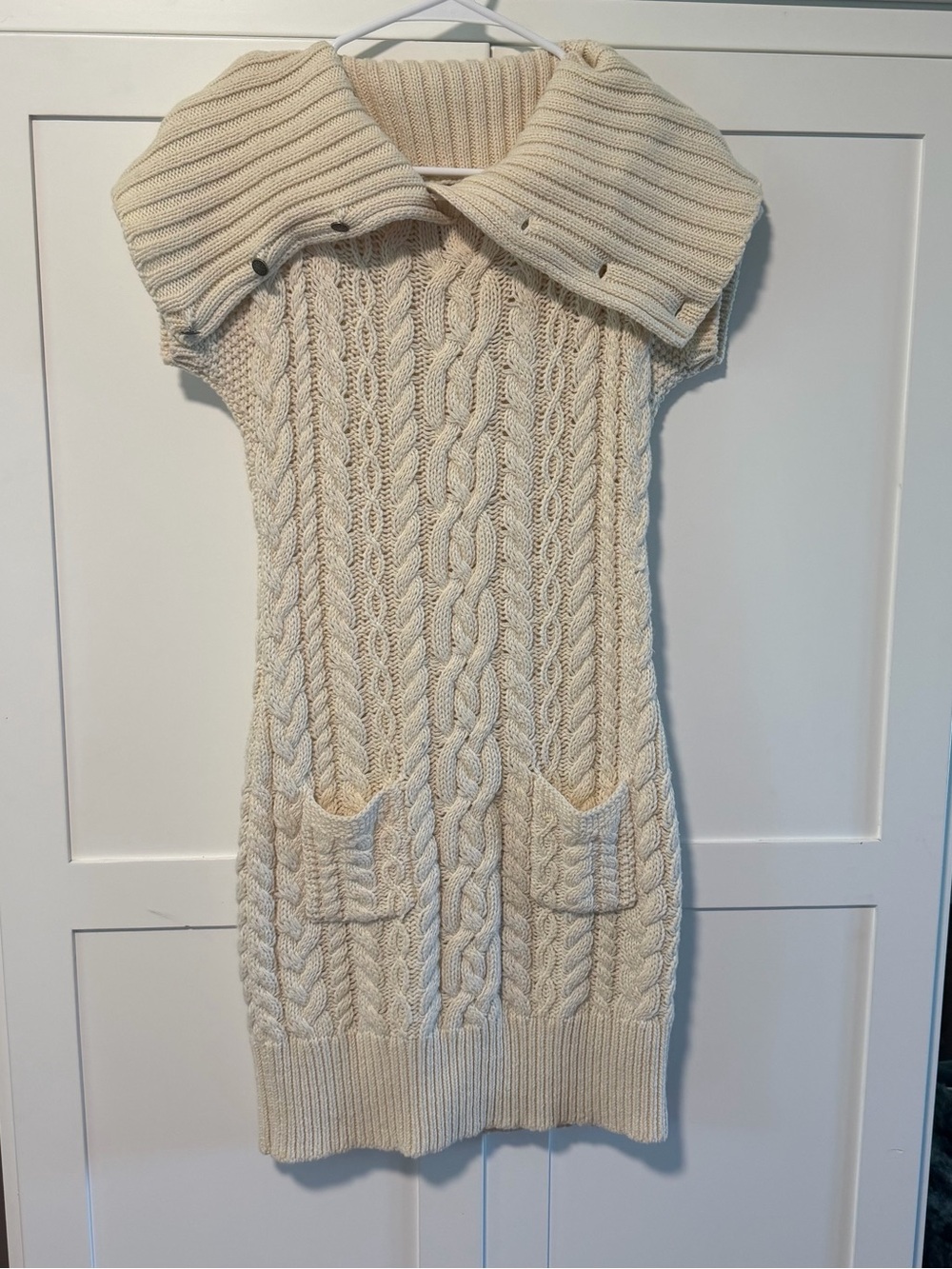 Ralph Lauren Cream Cable-Knit Short-Sleeve Turtleneck Sweater Dress